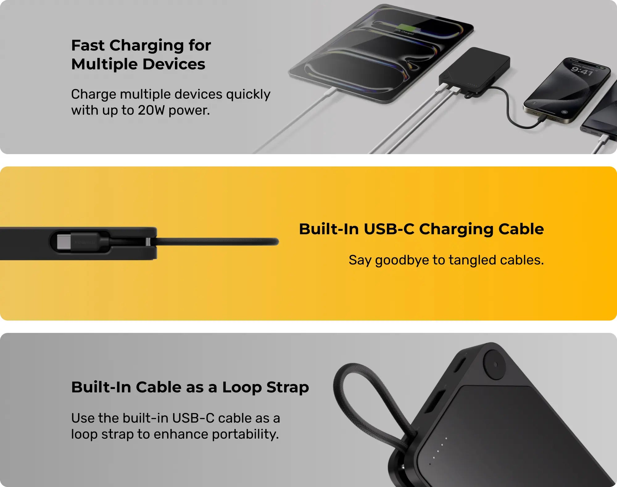 بطارية متنقلة 1-Power X من موماكس 10000 مللي أمبير مع كيبل USB-C مدمج بطارية متنقلة 1-Power X من موماكس 10000 مللي أمبير مع كيبل USB-C مدمج